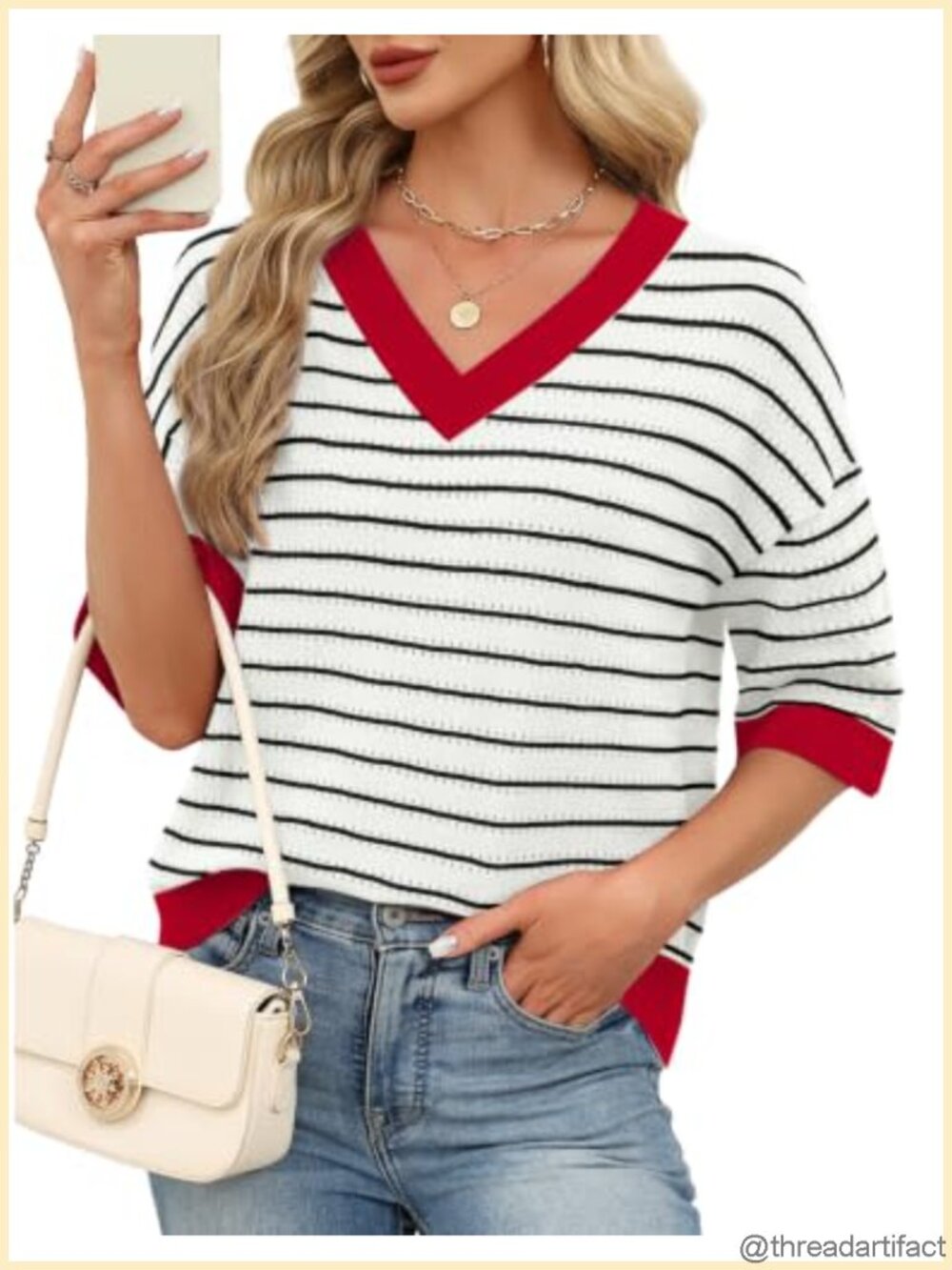 Oversized 3/4 Sleeve Crochet Knit Sweater Hollow Out Fall Top